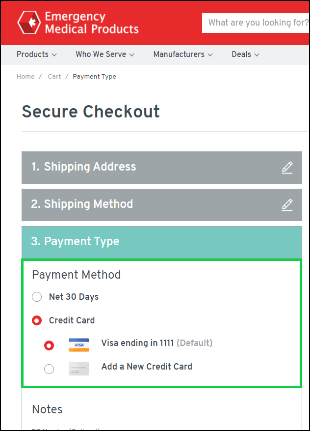 Screenshot of payment options including Terms