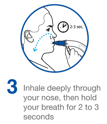 Inhale deeply through your nose, then hold your breath for 2 to 3 seconds