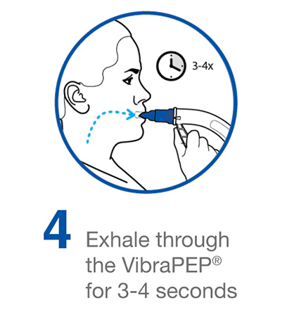 Exhale through the VibraPEP for 3-4 seconds