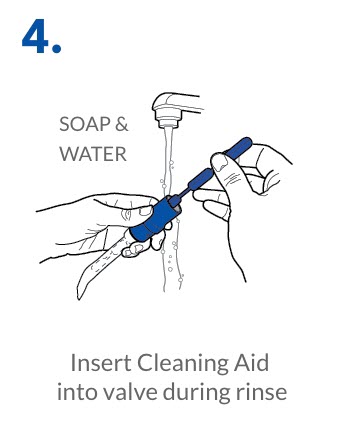 Insert Cleaning Aid into valve during rinse