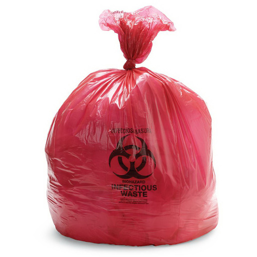 Biohazard Waste Bag, Red with Black Print, 31in x 43in