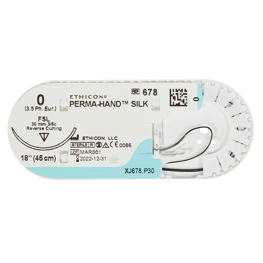 Ethicon Perma-Hand Suture, Sterile, Black, FSL Needle, 0 Size