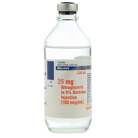 Nitroglycerin in 5% Dextrose, 100mcg/mL, 250mL Glass Bottle