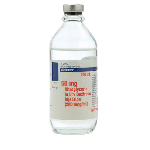 Nitroglycerin, 50mg/250mL, in 5% Dextrose, 250mL Glass Bottle