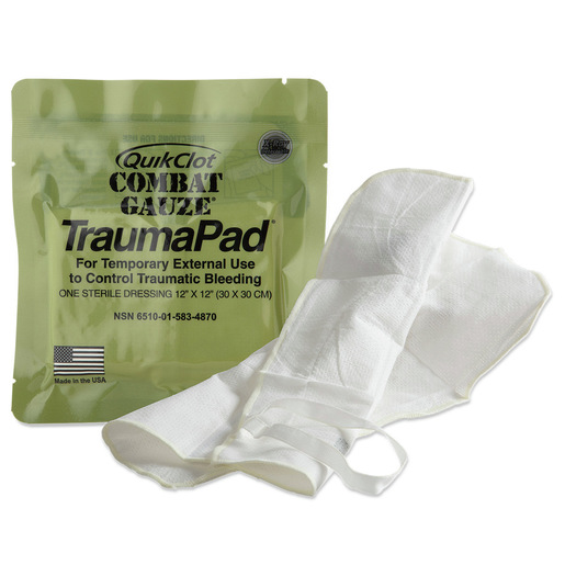 QuikClot Combat Hemostatic Gauze TraumaPad®, 12in x 12in