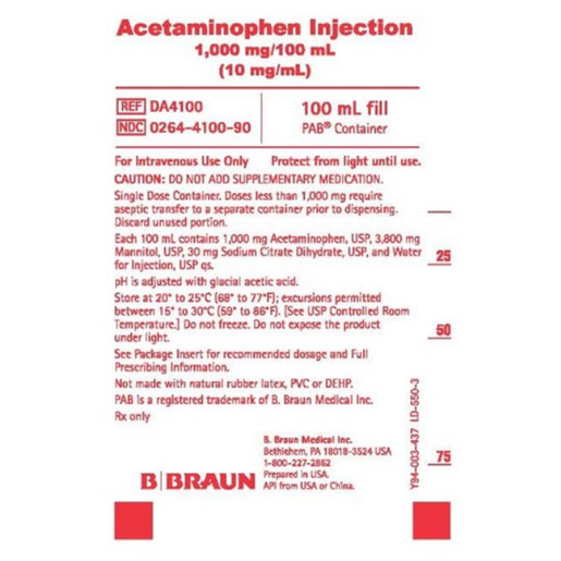 Acetaminophen, 10mg/mL, 100mL Premixed Bag