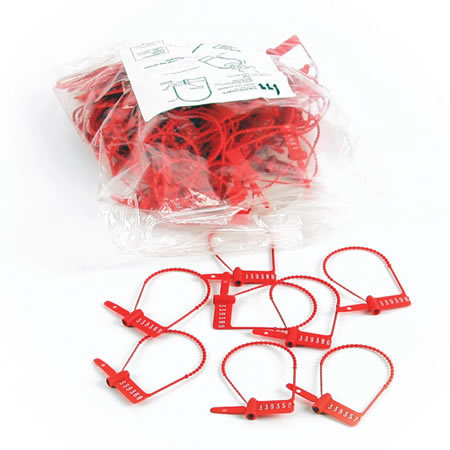 Cynch-Lok with Tamper Evident Seal, Un-Numbered, 5in L, Red