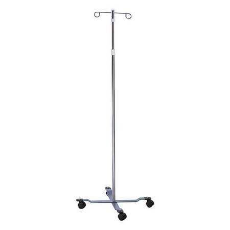 IV Pole with Wheels, Standard, Chrome, 2 Hooks, 4 Legs