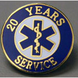 EMS Uniform Service Pin, 3/4in Diameter, Round, 20 Years