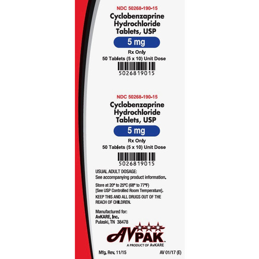 Cyclobenzaprine, 5mg, 50 Tablets