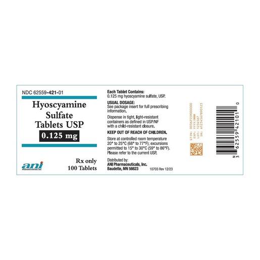Hyoscyamine Sulfate, 0.125mg, Tablets