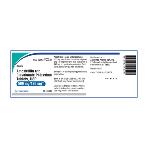 Amoxicillin 500mg and Clavulanate 125mg, 20 Tablets