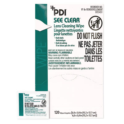 Lens Cleaning Wipes, PDI See Clear, 6in x 5in, 120 Wipes