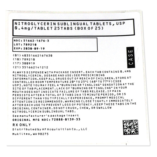 Nitroglycerin, 0.4mg, Sublingual Tablets
