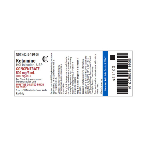 Ketamine, 100mg/mL, 5mL Vial