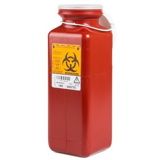 Sharps Container, Tall Tray Size with Locking Cap, Red, 3.5in x 3.5in x 10in, 1.7qt