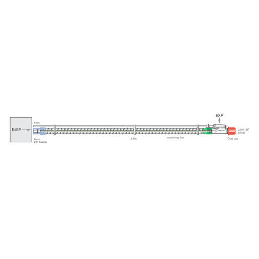 Breathing System with Monitoring Line, approx 1.8m, 22mm Smoothbore, Exhalation Valve, Single Limb