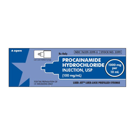 Procainamide Hydrocholoride, 1000mg/10mL, Luer Lock Prefilled Syringe