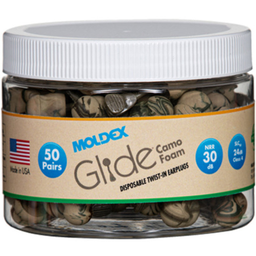 Moldex Glide® Foam Twist and Push-In Earplugs in a Canister, Camo, 50pr/canister