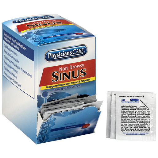 First Aid Only® PhysiciansCare® Non-drowsy Sinus Decongestant Medication, 50 Doses, 10mg