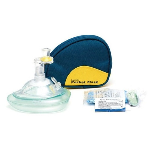 Laerdal CPR Pocket Mask with O2 Inlet, Headstrap, Gloves and Wipe in Blue Soft Case