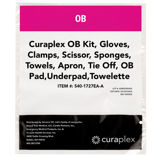 Curaplex® OB Kit, Gloves, Clamps, Scissor, Sponges, Towels, Apron, Tie Off, OB Pad, Underpad, Towelette