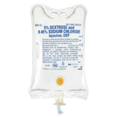 Dextrose 5% and Sodium Chloride 0.45%, 500mL Bag