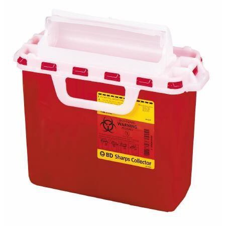 Sharps Container with Locking Lid, Red, 12in H x 13.5in W x 6in D, 2 Gallon