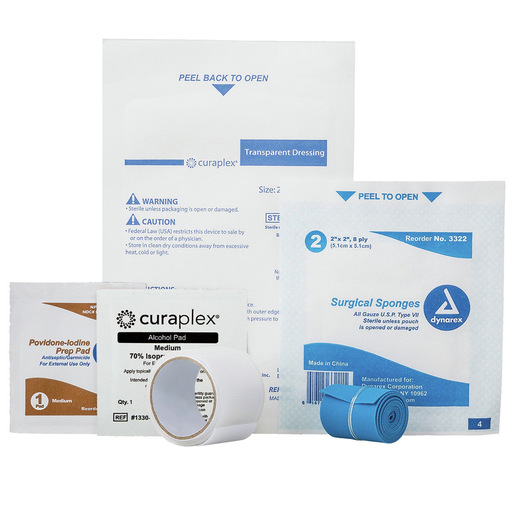 Curaplex® IV Start Kit, Alcohol Prep, IV Dressing 2x2 Gauze Sponge 1 in x 1.5yd Tape LF TQ