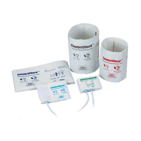ComfortCheck™ Fabric Disposable Blood Pressure Cuff with Single Tube Male Luer Connector, Small Adult, Light Blue