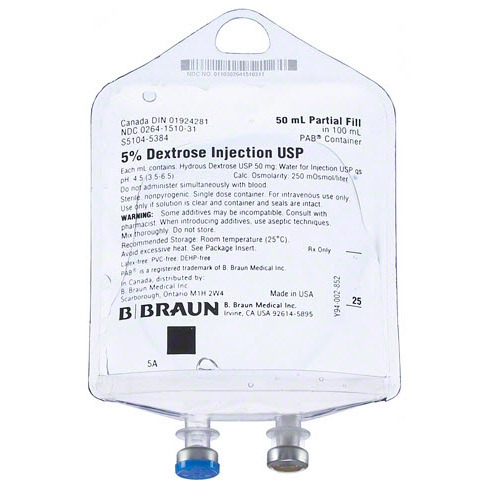 Dextrose 5%, 50mL Fill in 100mL Partial Fill Bag