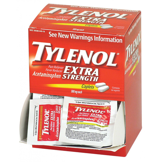 Tylenol® Extra Strength Acetaminophen, 500mg, 2 per Pack, Box of 50 Packs