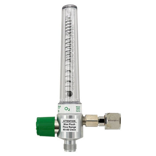 Flowmeter, Oxygen, Aluminum, 0-8 LPM, 50 PSI, Left DISS Female Hex Nut