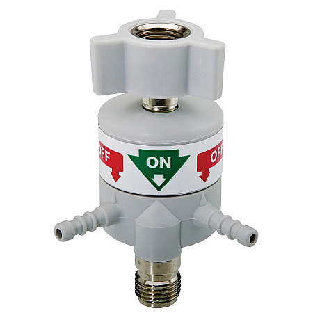 Flow Selector Valve, 2 Male Tubing Barbs, 1 Male DISS Outlet